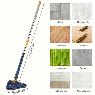 Multi-Purpose Triangle Mop Set with 360° Swivel Head - Long Handle, Hands-Free Washing, Wet and Dry Use for Floors, Walls, Ceilings - Perfect for Home Cleaning 