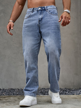 Men's Casual Loose Fit Jeans - Rayon Blend, Non-Stretch Denim, Machine Washable - Solid Color Versatile for All Seasons 