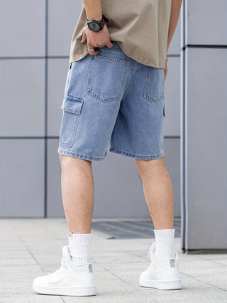 Men's Summer Fashion Loose Fit Short Jeans with Folded Pockets Multi-Purpose Summer 