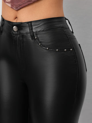 Women's black faux leather pants, modern design and suitable for daily wear 