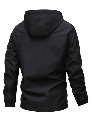 Men's Waterproof Hooded Jacket - Windproof Outdoor Jacket with Zipper Pockets, Machine Washable 