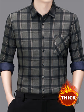 Men's Winter Plaid Fleece Lined Shirt - Warm, Thick, and Comfortable with Pockets | Casual Style 