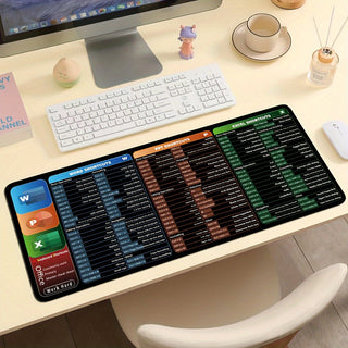 Large Desk Pad with High Definition Print Shortcuts for Word, PowerPoint, Excel - Washable Polyester Mouse Pad with Non-Slip Rubber Base, Rectangle, Perfect for Home, Office, Gifts 