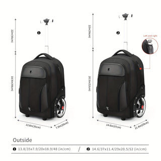 Mobile Laptop Backpack with Smooth Double Wheels, Stair Climbing Function Nylon Bag for Travel and Business Trip 