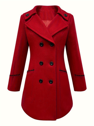 Double Breasted Notched Collar Coat, Elegant Long Sleeve Outerwear Coat for Autumn Winter, Women's Clothing 