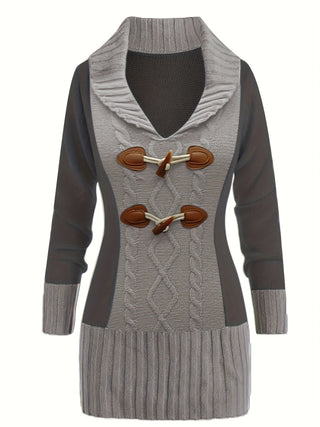 Plus Size Elegant Sweater Dress Women's Short Dress with Colorful Buttons Long Sleeve Deep V Neck Stretchy 