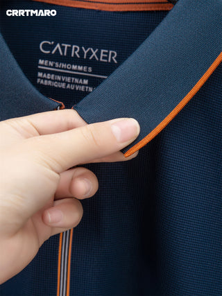 قميص بولو صيفي للرجال من CRRTMARO - أبيض مع حواف بنية، ياقة بأزرار، قصة فضفاضة، خفيف الوزن وقابل للتنفس للملابس الكاجوال، نسيج قابل للتنفس، تفاصيل أزرار أنيقة