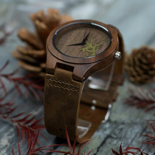 Unique Black Walnut Deer Head Men's Watch Christmas Halloween Gift 