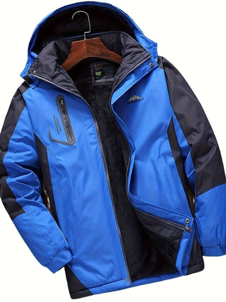 Men's Winter Hooded Jacket - Waterproof Windproof Casual Outerwear Contrast Colors with Pockets 