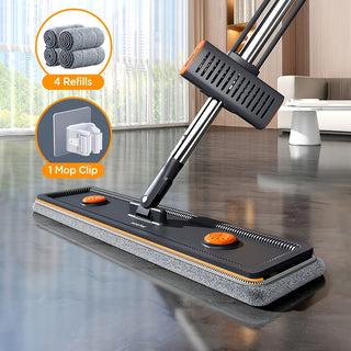 Joybos EasyWring 360° Rotating Flat Mop with Extendable Handle - Hands-Free Washing, 17.5" Wide Head for Deep Cleaning of Hardwood and Tile Floors, Includes 2 Microfiber Pads, - Versatile Wet/Dry Use, No Bucket Needed 