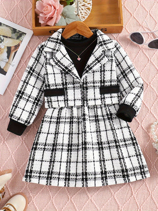 2pcs Girls Elegant Long Sleeve Lapel Blazer + Sleeveless Dress Sets for Spring Autumn Outdoor Gifts 