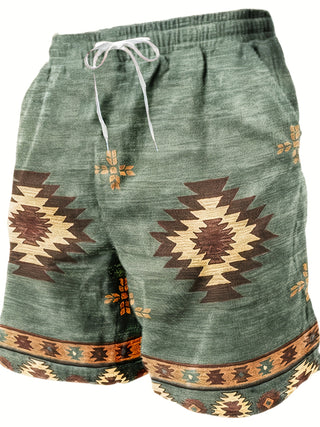 Ethnic Style Graphic Print Shorts with Drawstring and Pockets, Stylish and Fashionable Shorts for Men's Summer and Holiday Wear 