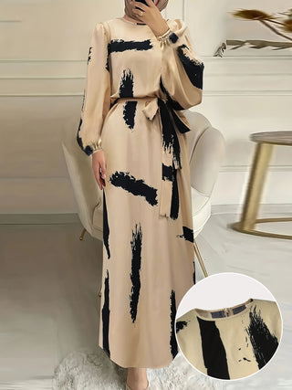 Traditional Arabic Style Long Sleeve Maxi Dress, Multicolor Tie Dress, Women's Clothing. 