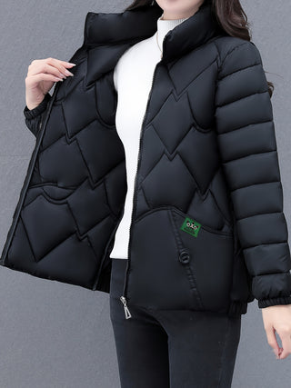 Women's Stylish Polyester Quilted Jacket - Casual Style Embroidered Non-Elastic Quilted Regular Long Sleeve, Slim Hem, Regular Fit - Winter Warmth Without Belt (Set: Stylish) 