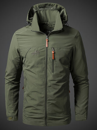 Classic Basic Lightweight Hooded Outdoor Jacket - Waterproof Windproof Coat with Regular Fit - Perfect for Men in Spring and Autumn 