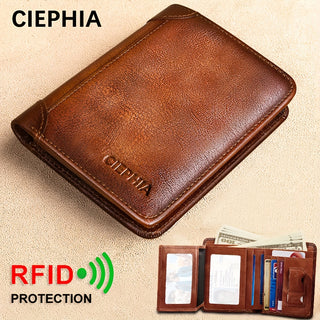 Genuine Leather RFID Blocking Wallet for Men, Retro Slim Short Design Multifunctional ID Credit Card Holder, Valentine's Day Gifts for Men