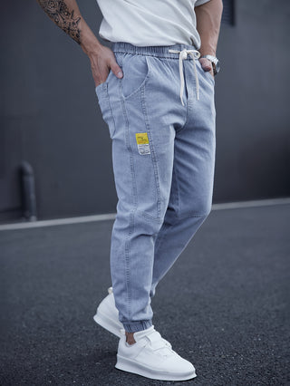 Men's Casual Tapered Jeans, Street Style Drawstring Waist Stylish Joggers 