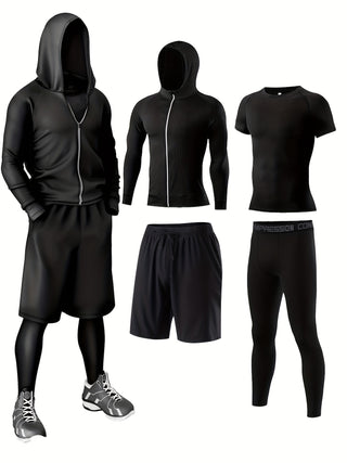 Men's 4 Piece Sports Suit - Quick Dry Breathable Sportswear, Gym Running Cycling Outfit, Casual Comfortable Fitness Clothing with Hoodie, Jacket, Shorts and Leggings 