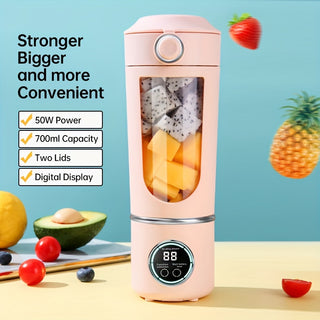 USB Rechargeable Portable Blender with LED Display - Compact Citrus Juicer 18.6oz, 700ml Capacity, ABS Round Body, Perfect for Smoothies and Shakes, Double Lid Design, Powered by Lithium Battery