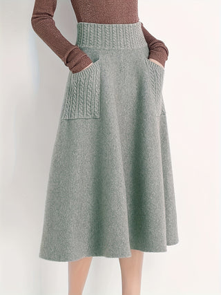 Plus Size Solid Color Knitted Wool Skirt Casual Wool Skirt with Pockets Autumn Winter Women's Plus Size Clothing 