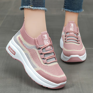 Women's Lightweight Knitted Sneakers - Soft Touch Air Sole Platform Walking Shoes Comfortable Durable Low Top Everyday Sneaker 