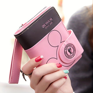 Cartoon Pattern Short Wallet Simple Folding Coin Purse Women Card Holder with Small Bracelet 