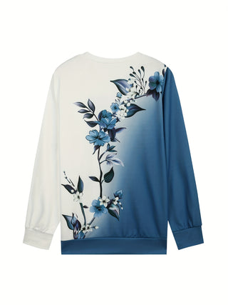 Floral Print Sweater, Casual Long Sleeve O-Neck Sweater for Autumn Winter, Women's Clothing 