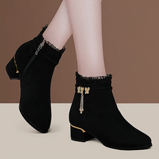 Women's Butterfly Decorated Wedge Heel Shoes Fashion Side Zipper Short Boots Elegant Ankle Boots 