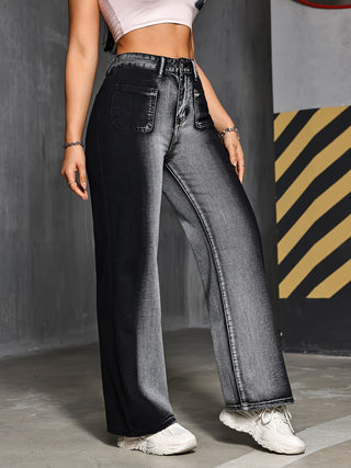 Vintage Inspired Wide Leg Jeans High Waist Black White Contrast Fit Women Autumn 