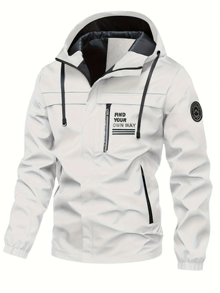 Men's Waterproof Hooded Jacket - Windproof Outdoor Jacket with Zipper Pockets, Machine Washable 