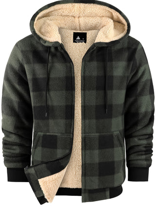 Men's Thick Fleece Lined Hooded Plaid Jacket for Autumn Winter 