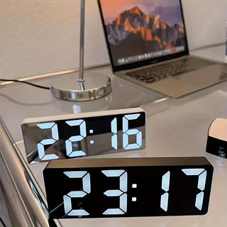 LED Mirror Alarm Clock Digital Display with Snooze Function, USB Powered with Date Display, Battery Operated Plastic Rectangle Desk Clock with Convenient Wake Up Feature for Bedroom, Office or Home Decoration 