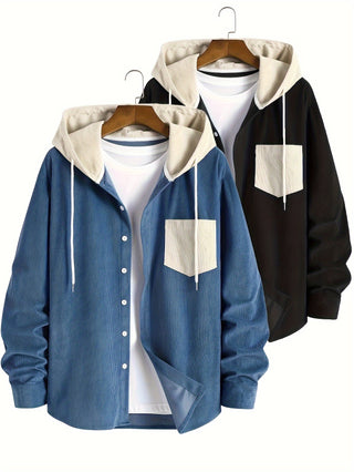 Classic Hot Men's Double Pack Hoodie with Contrast Stitching and Drawstring, College Casual Fashion Style, Suitable for Daily Outing and Commuting, Versatile Hoodie for Spring and Autumn 