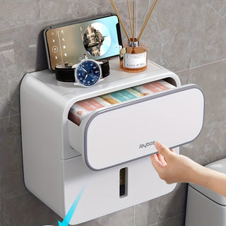 Waterproof Wall Mounted Tissue Holder - Self Adhesive Space Saving Storage for Bathroom and Living Room 