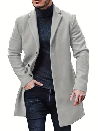 Men's Retro Trench Coat, Warm Single Breasted Overcoat Semi-Formal Autumn Winter Business 