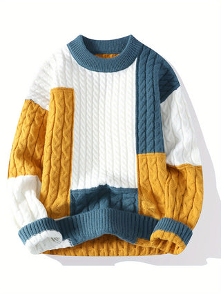 Beautiful Men's Knitted Sweaters - Warm Geometric Pattern Ribbed Neck Long Sleeve 