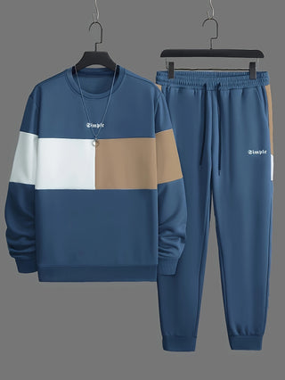 Men's Casual Multicolor Long Sleeve Crew Neck Sweatshirt and Sweatpants Set, Winter Autumn 2 Pieces 