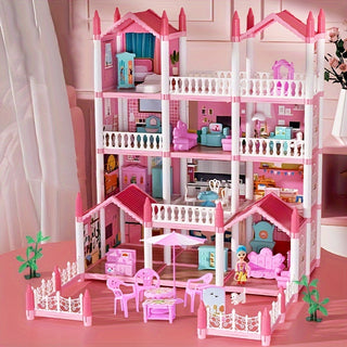 مجموعة بيت الدمى Giociiol Dream Princess Castle 3D DIY - فيلا مضيئة بأقسام متعددة، مثالية للعب الخيالي للأطفال