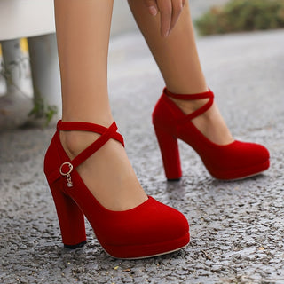 Women's Cross Strap Buckle Solid Color High Heel Platform Dress Shoes Formal Party Wedding Shoes 