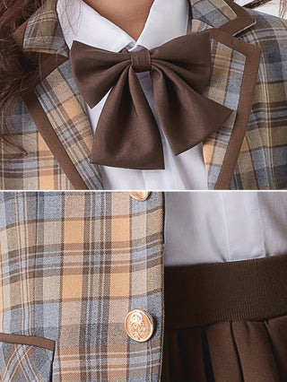 Elegant 3 Piece Girls Outfit: Plaid Blazer, Pleated Skirt and Bow Tie - Perfect for Birthday Parties, Engagements, Weddings and Formal Occasions 