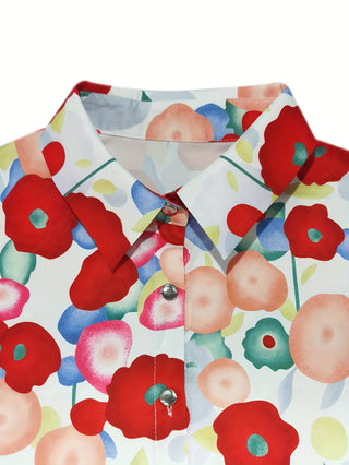 Women's Casual Floral Print Shirt for Spring/Summer/Autumn, 100% Polyester, Turn-down Collar with Buttons, Long Sleeve 