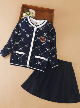 Kwipper Girls Set - 98% Cotton Crew Neck Long Sleeve Sweater + Skirt Autumn/Winter Elegant Style 