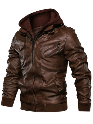 Men's PU Leather Long Sleeve Zipper Pockets Jackets 