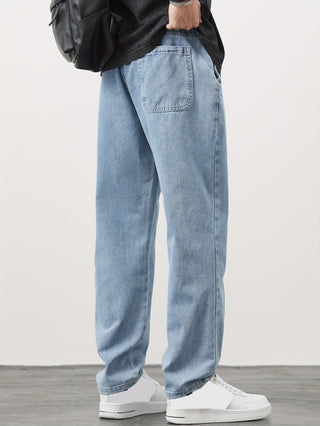 Outdoor Gift: Men's Cotton Blend Drawstring Pocket Jeans with Barrel Design 