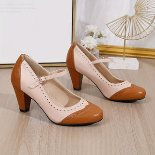 Women's Retro Brogues High Heel Buckle Strap Two-tone Dress Shoes Perfect Fit Formal Shoes 