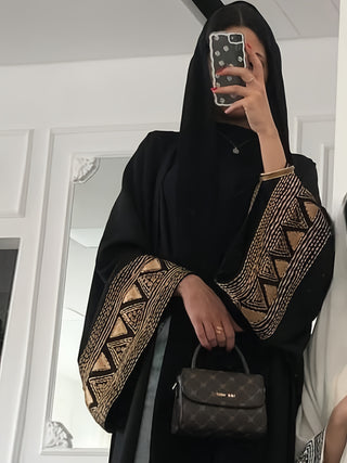 Tribal Embroidered Open Front Kaftan Robe Elegant Long Sleeve Midi Dress Islamic Women Clothing 