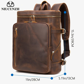 NIUCUNZH Men's Classic Genuine Leather Backpack Outdoor Travel Backpack Laptop Bag Perfect Gift Choice 