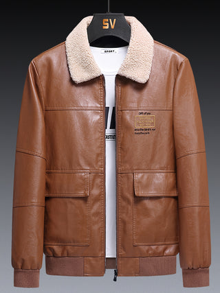 Men's Autumn Winter Warm Fleece Faux Leather Jacket Outerwear 