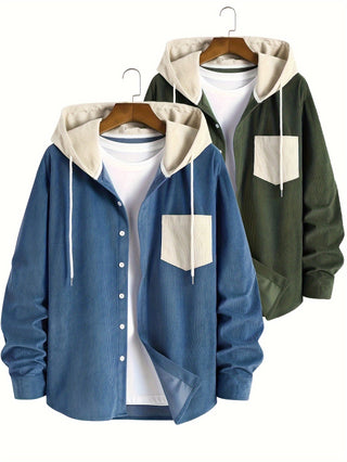 Classic Hot Men's Double Pack Hoodie with Contrast Stitching and Drawstring, College Casual Fashion Style, Suitable for Daily Outing and Commuting, Versatile Hoodie for Spring and Autumn 