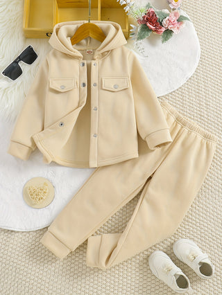 Girls 2 Pieces Sets, Front Button Hooded Jacket + Jogger Pants, Autumn Party Sports Outdoor Outfits 